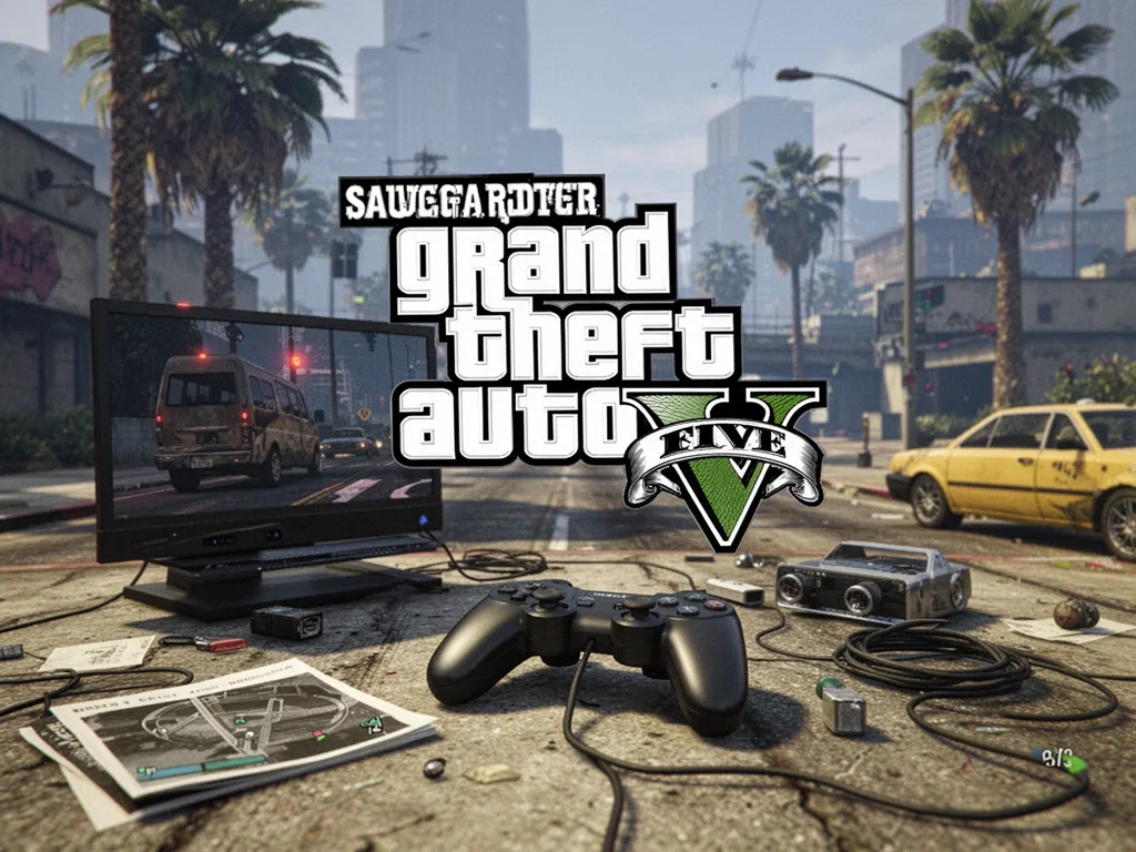 Écran de GTA 5 avec un personnage dans une maison, menu de sauvegarde affiché en surimpression