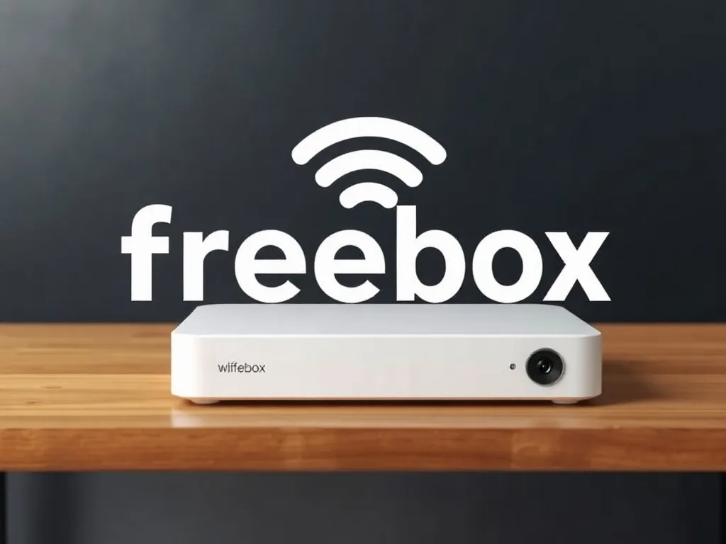 Écran de configuration Freebox montrant le code WiFi, doigt sur l'option pour le changer
