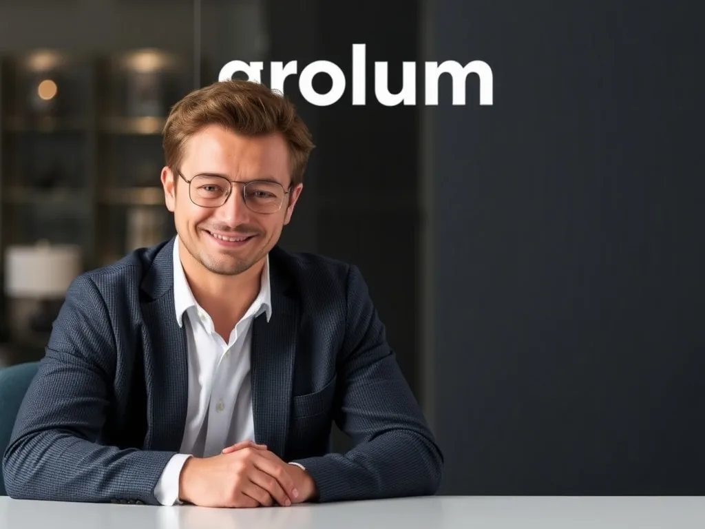 Illustration du pseudonyme Grolum en lettres lumineuses sur un fond de lignes de code