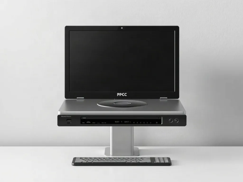 Un PC portable 17 pouces sans lecteur CD, posé sur un bureau