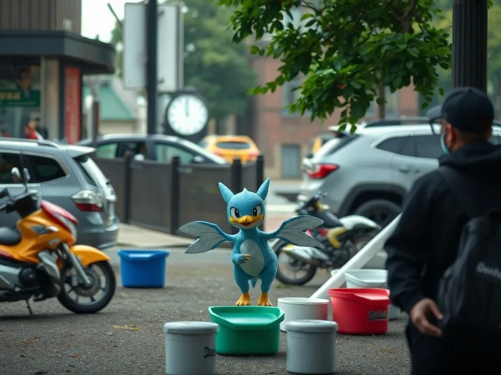 Les trois starters de Pokémon Legends Z-A: Germignon, Gruikui et Kaiminus alignés sur une place illuminée de la ville.