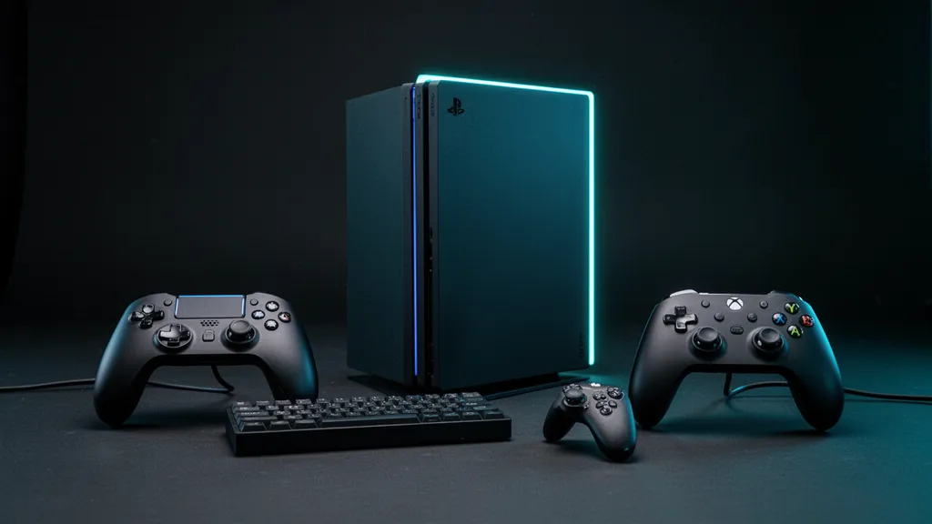 Vue rapprochée d'une manette DualSense posée sur une PS5, écran affichant une carte d'opération d'un battle royale